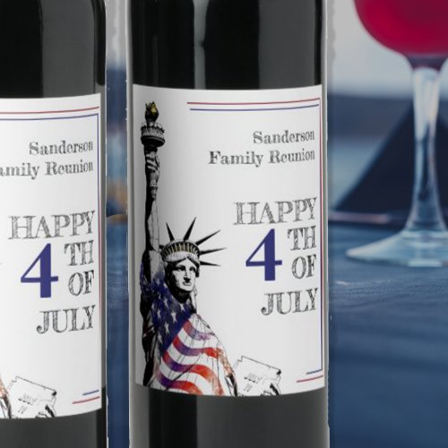 4th of July American Flag Statue of Liberty   Wine Label