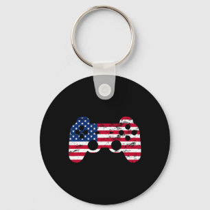 4th Of July American Flag Video Game Boys Kids Tee Keychain