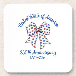 4th of July American Flag Vintage 250 Years 1776 2 Beverage Coaster