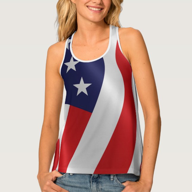 4th of July American Flag Wavy Independence Day Tank Top (Front)