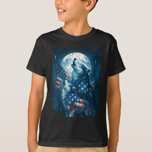 4th Of July American Flag Wolf Howling Moon Wolves T-Shirt