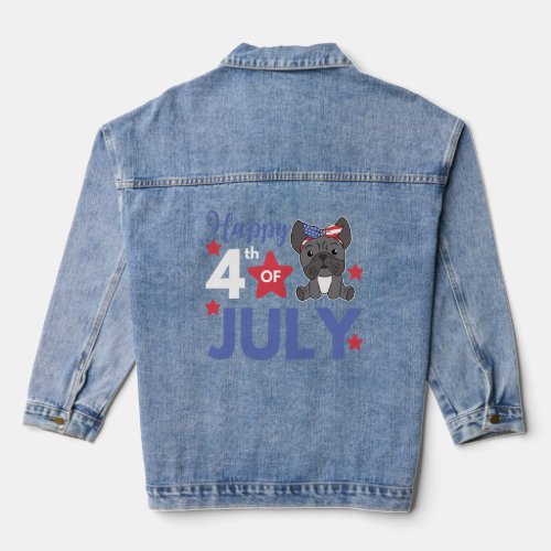 4th Of July American French Bulldog For Kids Cute  Denim Jacket