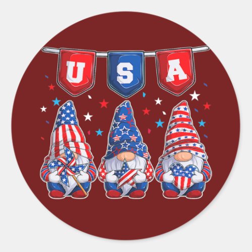 4th Of July American Gnomes Celebrating Classic Round Sticker