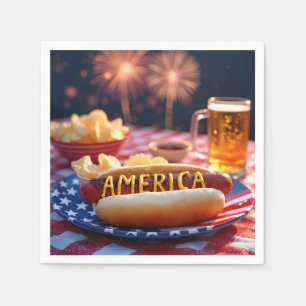 4th of July American Hot Dog and Beer Napkins