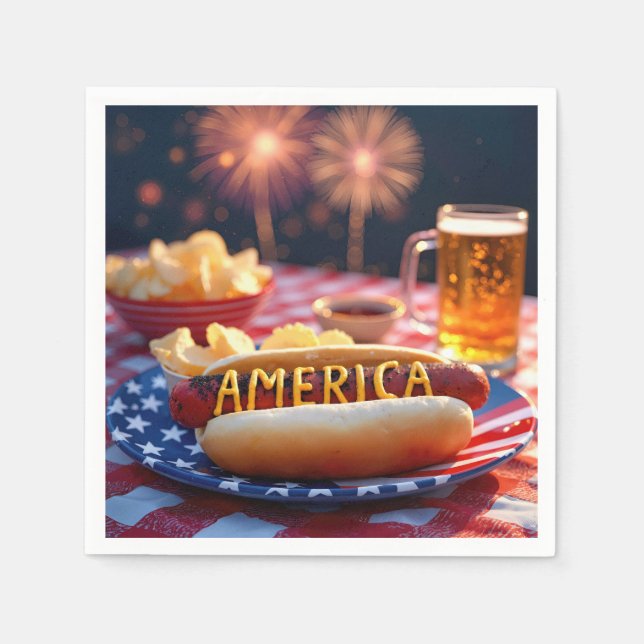 4th of July American Hot Dog and Beer Napkins (Front)