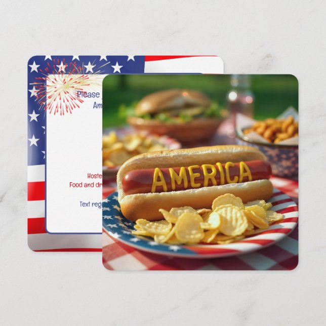 4th of July American Hot Dog Invitation (Front/Back)