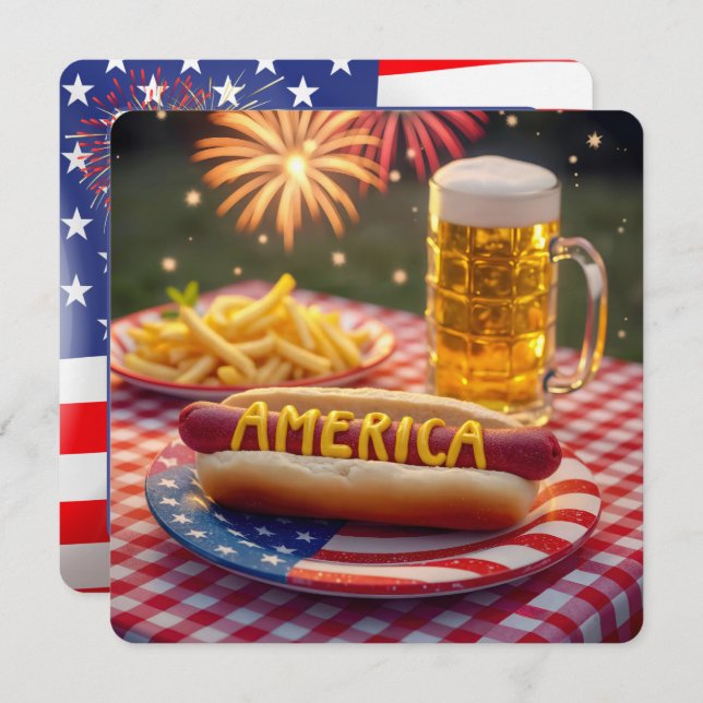 4th of July American Hot Dog Invitation (Front/Back)