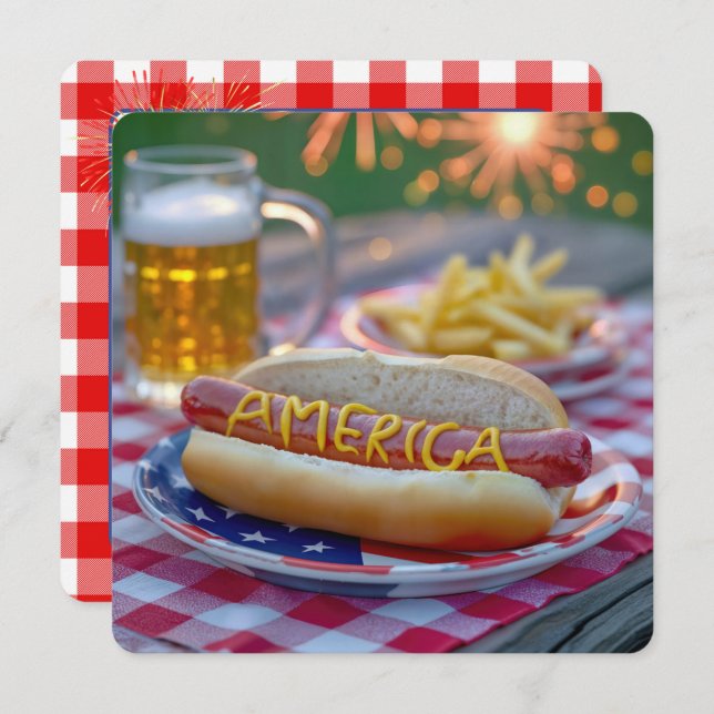 4th of July American Hot Dog Invitation (Front/Back)