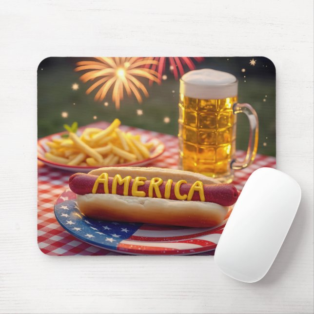 4th of July American Hot Dog Mouse Pad (With Mouse)