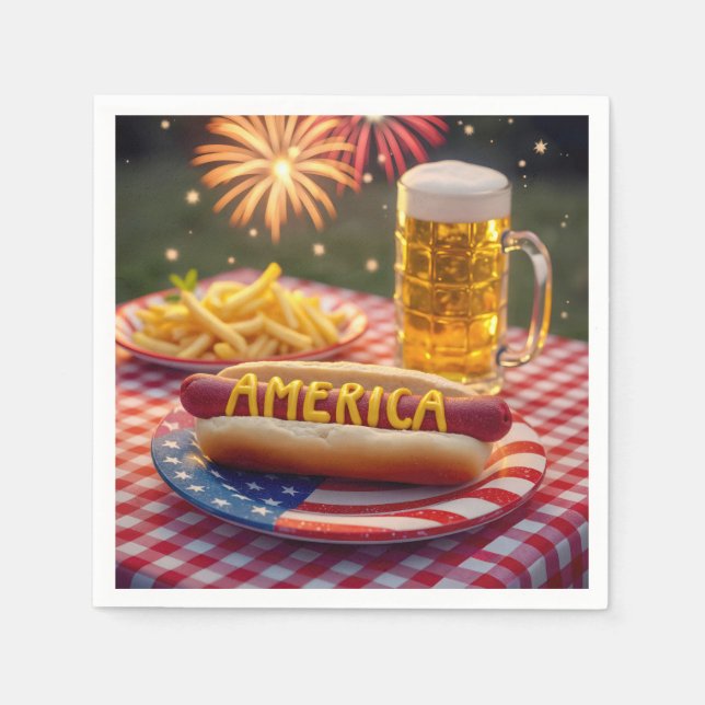 4th of July American Hot Dog Napkins (Front)