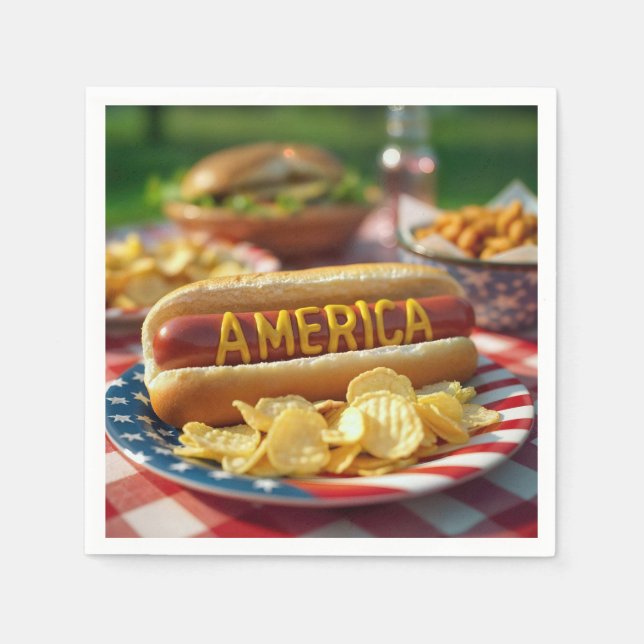 4th of July American Hot Dog Napkins (Front)