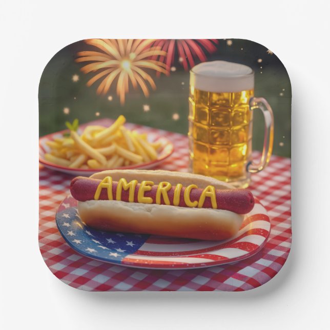 4th of July American Hot Dog Paper Plates (Front)