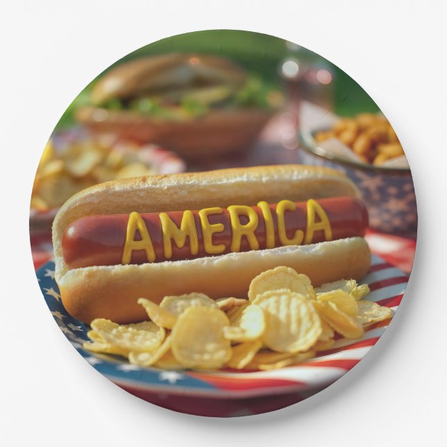4th of July American Hot Dog Paper Plates (Front)