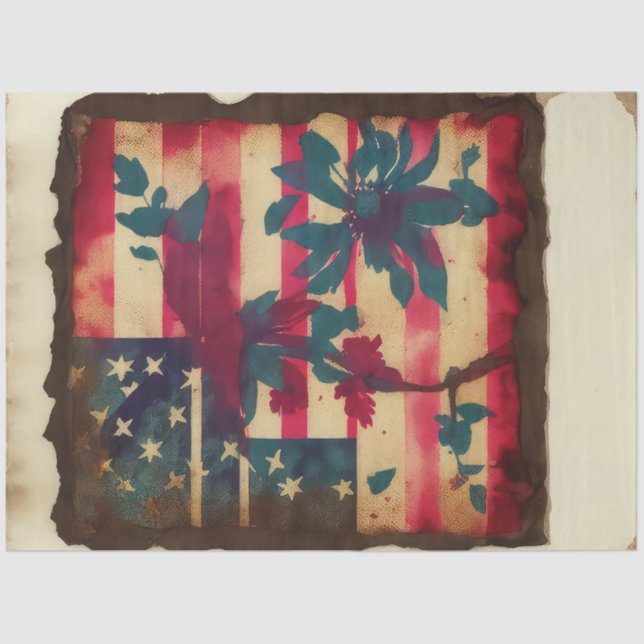4th Of July American Independence Flag Blue Flower Tissue Paper (Front)