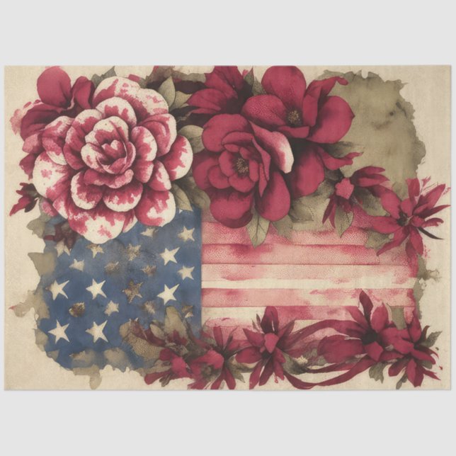 4th Of July American Independence Flag Camellia Tissue Paper (Front)