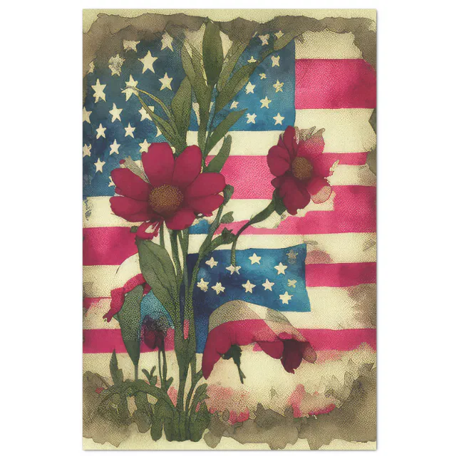 4th Of July American Independence Flag Red Daisy Tissue Paper | Zazzle