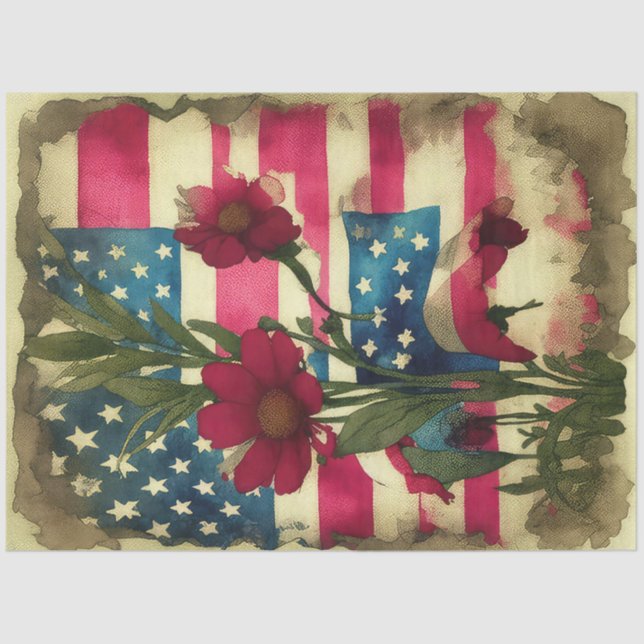 4th Of July American Independence Flag Red Daisy Tissue Paper (Front)