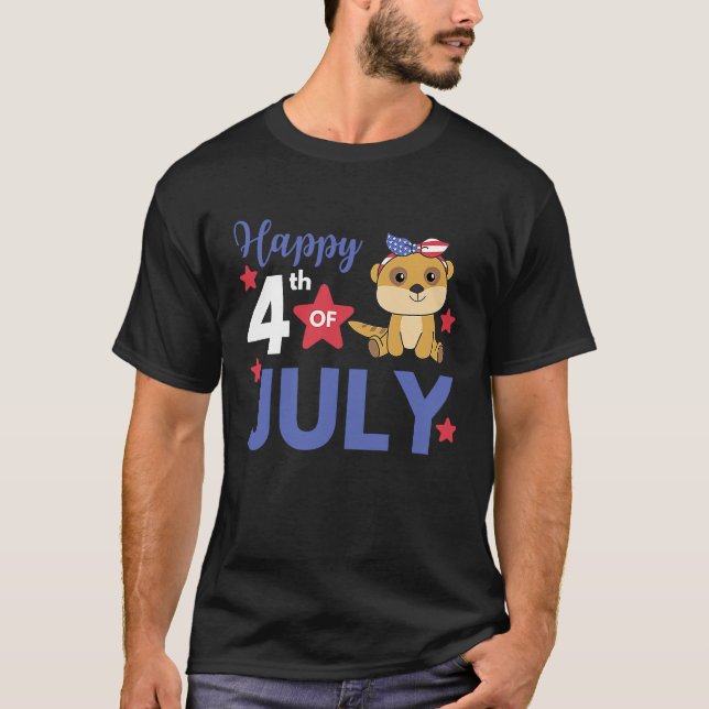 4th Of July American Meerkat For Kids Cute Usa Mee T-Shirt (Front)