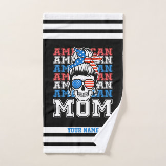 4th of July American Mom Patriotic Personalized Bath Towel Set