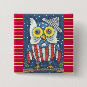 4TH OF JULY AMERICAN OWL, BIRD BUTTON Square