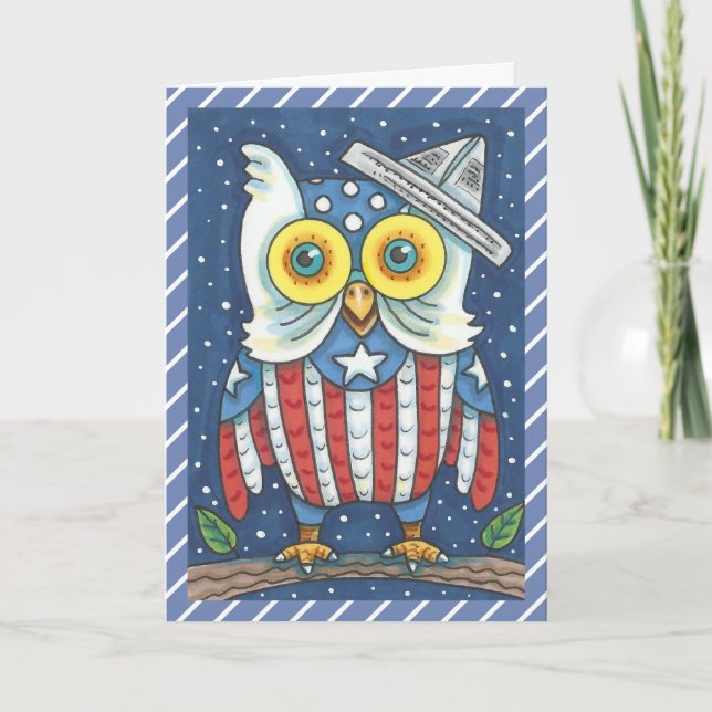 4TH OF JULY AMERICAN OWL GREETING CARD Verse (Front)