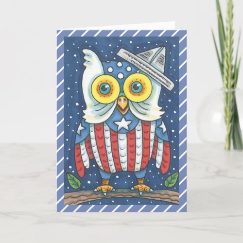 4TH OF JULY AMERICAN OWL GREETING CARD Verse
