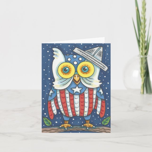 4TH OF JULY AMERICAN OWL NOTE CARD Blank (Front)