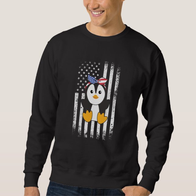 4th Of July American Penguin For Kids Cute Usa Pen Sweatshirt (Front)