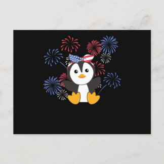 4th Of July American Penguin Kids Usa Fireworks Postcard