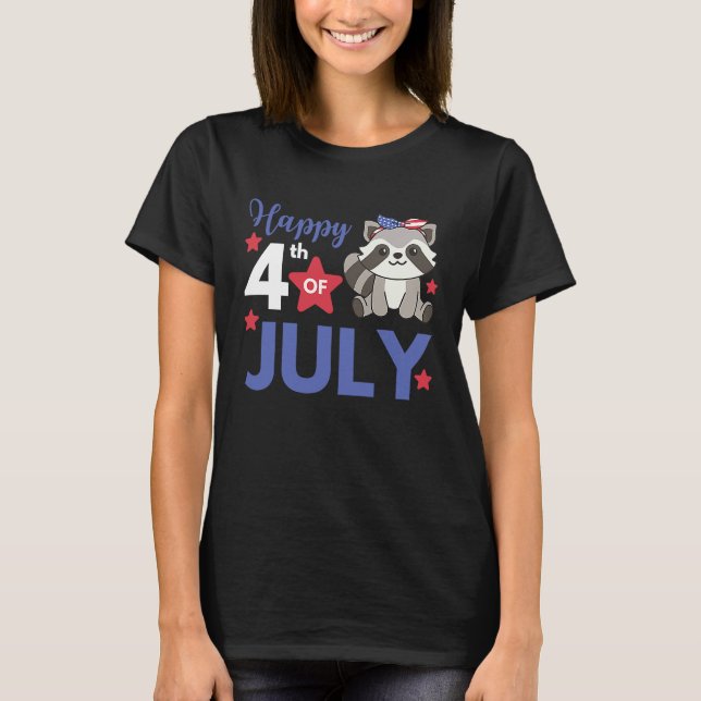 4th Of July American Raccoon For Kids Cute Usa Rac T-Shirt (Front)