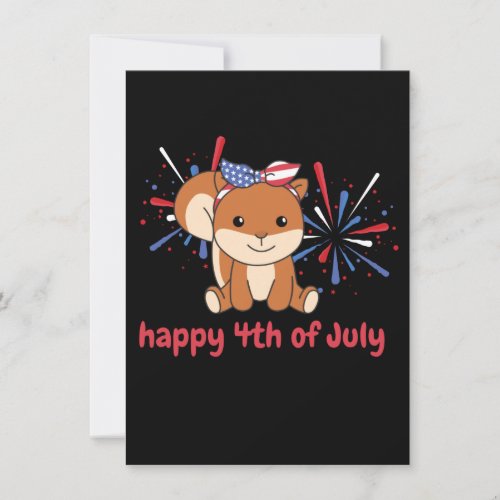 4th Of July American Squirrel Kids Usa Fireworks H Holiday Card