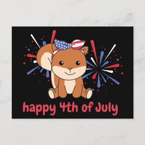 4th Of July American Squirrel Kids Usa Fireworks P Postcard