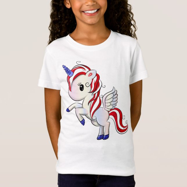 4th of July American Unicorn Pegasus Rainbow T-Shirt (Front)