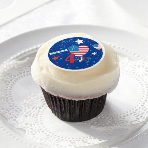 4th of July American USA Flag Heart Flag Fireworks Edible Frosting Rounds