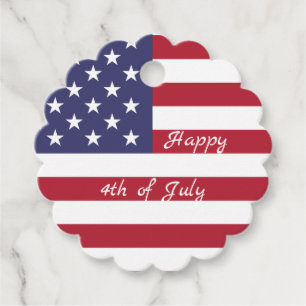 4th of July American USA Flag Heart Flag Fireworks Favor Tags
