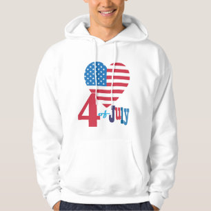 4th of July American USA Flag Heart Flag Fireworks Hoodie