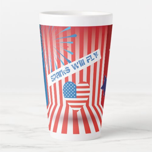 4th of July American USA Flag Heart Flag Fireworks Latte Mug