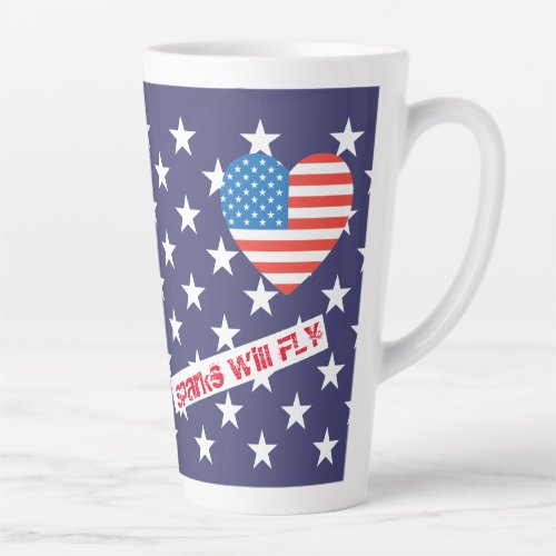 4th of July American USA Flag Heart Flag Fireworks Latte Mug