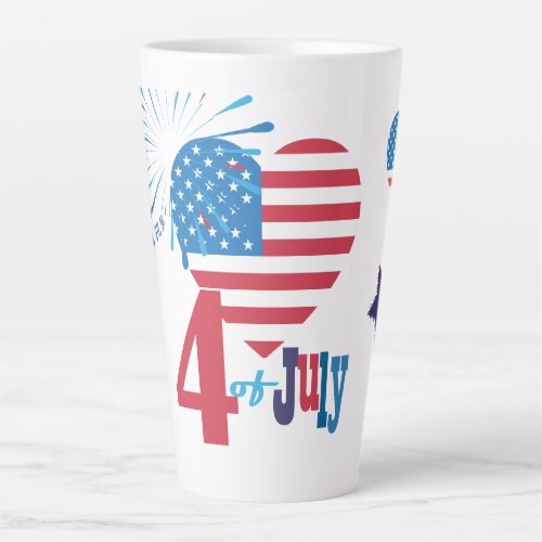 4th of July American USA Flag Heart Flag Fireworks Latte Mug
