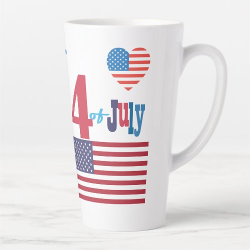 4th of July American USA Flag Heart Flag Fireworks Latte Mug