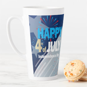 4th of July American USA Flag Heart Flag Fireworks Latte Mug