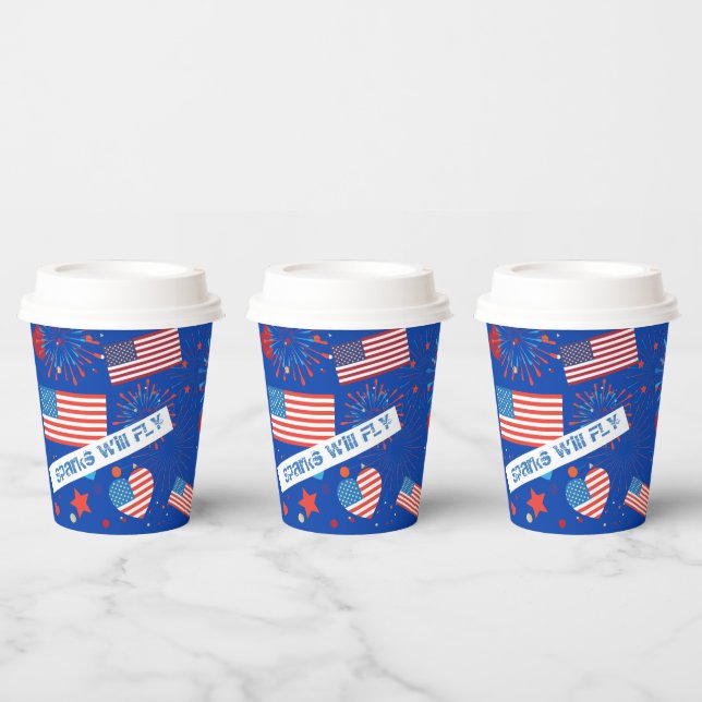 4th of July American USA Flag Heart Flag Fireworks Paper Cups (Multi)
