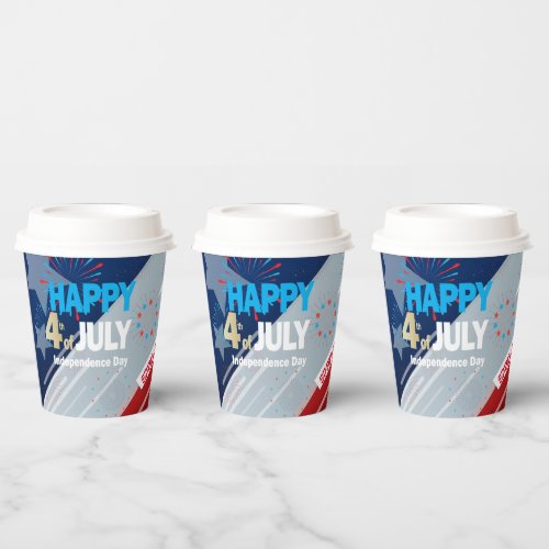 4th of July American USA Flag Heart Flag Fireworks Paper Cups