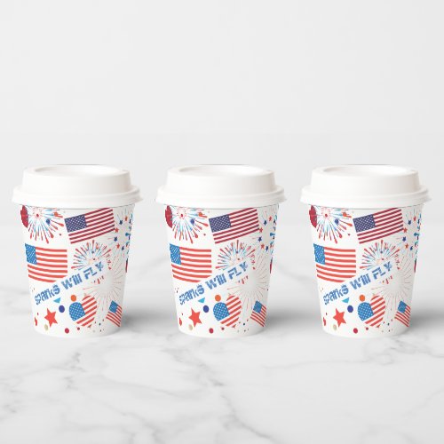 4th of July American USA Flag Heart Flag Fireworks Paper Cups