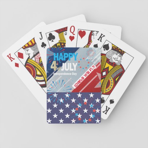 4th of July American USA Flag Heart Flag Fireworks Poker Cards