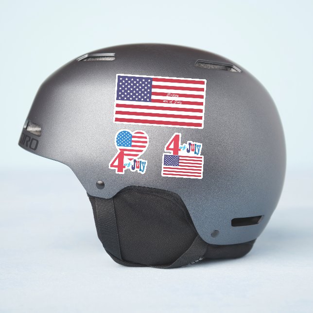 4th of July American USA Flag Heart Flag Fireworks Sticker (Helmet Side)