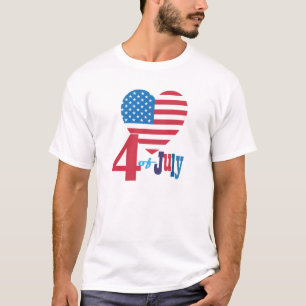 4th of July American USA Flag Heart Flag Fireworks T-Shirt
