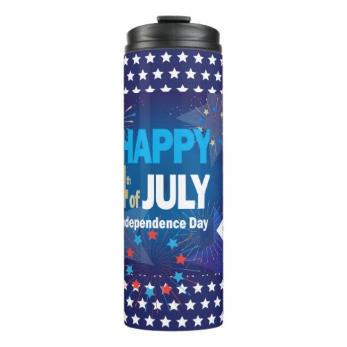 4th of July American USA Flag Heart Flag Fireworks Thermal Tumbler