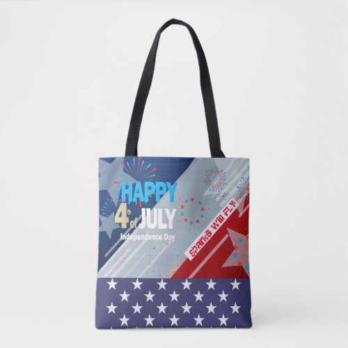 4th of July American USA Flag Heart Flag Fireworks Tote Bag