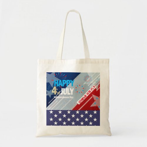 4th of July American USA Flag Heart Flag Fireworks Tote Bag